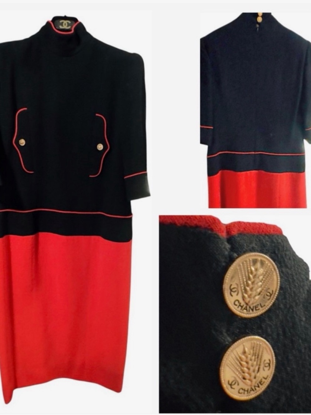 CHANEL 2 HAUTE COUTURE Piece Red & Black Dress with Jacket Suit Ensemble FW 1986 - Picture 9 of 16